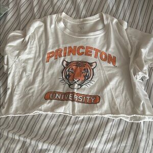 Source Unknown White and Orange Graphic Crop Top